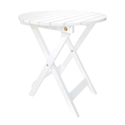 Outdoor Wooden Side Table, Folding Patio End Table, Small Round Furniture Table for Adirondack Chair, Balcony, Porch, Acacia Wood, No Assembly, White - color: R-white-1