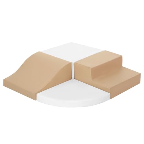 TODIBY 4-Piece Soft PU Leather Toddlers Climbing Toys, Baby Foam Climbing Blocks for Toddlers 3, Foam Play Gym Climbing Structures, Indoor Climb and Crawl Activity Play Set (White and Coffee) - style: White/Coffee