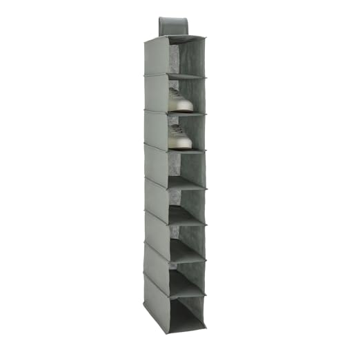 Amazon Basics 8-Tier Hanging Closet Shelf Shoe Organizer, Space Saving Storage, Foldable, 11.5 x 41 x 5.5 in, Dark Grey | for Closet Storage