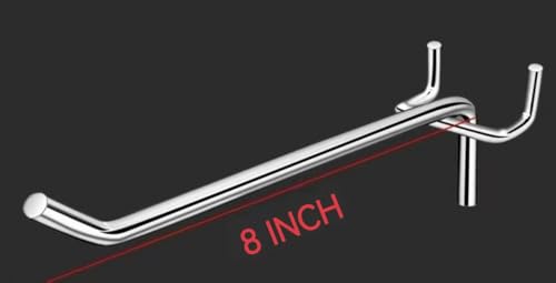8 Inch Heavy Duty Pegboard Hooks, 12 Pack, Stainless Steel Chrome Finish, Universal Fit for 1/8 and 3/16 Inch Boards, Garage and Tool Storage Organization - size: 8 Inch