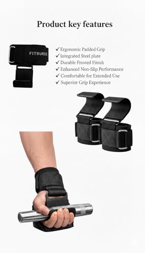 Weight Lifting Hooks with Wrist Straps – Heavy Duty Neoprene Padded Hook & Loop Closure with Palm Guard for Deadlifts, Powerlifting, Bodybuilding & Pull Ups (Pair)