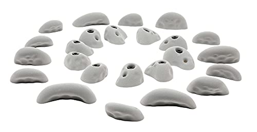 Atomik Rock Climbing Holds Set of 24 Golfus Style Climbing Holds in Gray with Outdoor Hardware