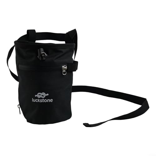 Climbing Chalk Bag with Anti-Leak Drawstring, 420D Oxford Gym Chalk Container for Rock Climbing Bouldering Weightlifting, Adjustable Belt Large Opening Storage(Black) - size: Black