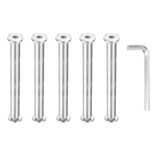 PATIKIL M6x6mm Hex Chicago Screws 8x80mm, 5Pcs 304 Stainless Steel Metric Hex Drive Socket Cap Binding Post Screw Posts for Scrapbook Leather Belt Album Furniture Repair, Silver - size: M6x6mm, 8x80mm