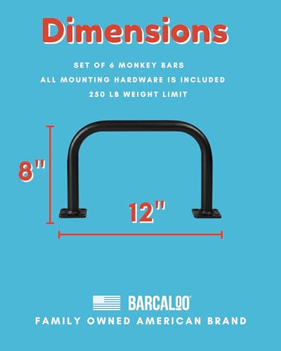Barcaloo 12 x 8 Monkey Bars, Black - Set of 6, U-Shaped Metal Bars | For Swing Set, Ceiling Mount or Playground Ladder, Includes Mounting Hardware - color: Black