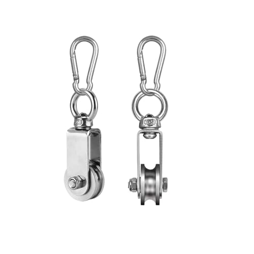 Cable Pulley Wheel Stainless Steel Snatch Rigging Blocks Heavy Duty Rope Pulley Swivel Pulley Block with Carabiner for Rigging Lifting Gym Equipment 2pcs 1.34in - size: 2 pcs