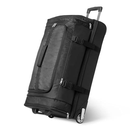 Amazon Essentials Wheeled Rolling Duffel Bag, 30-Inch (76.2 cm) Checked-Size, Expandable, Shoe Compartment, Telescoping Handle, Black - size: 30 inches