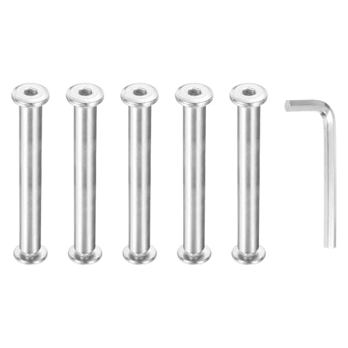 PATIKIL M6x6mm Hex Chicago Screws 8x65mm, 5Pcs 304 Stainless Steel Metric Hex Drive Socket Cap Binding Post Screw Posts for Scrapbook Leather Belt Album Furniture Repair, Silver - size: M6x6mm, 8x65mm