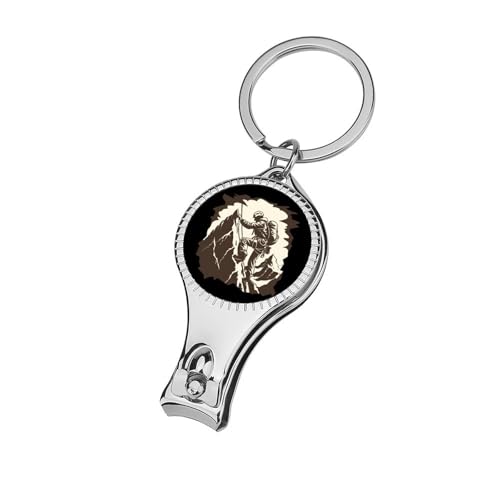Vintage Rock Climbing Mountain Climber Nail Clippers Stainless Steel Fingernail and Toenail Cutters with Bottle Opener and Keychain for Men Women
