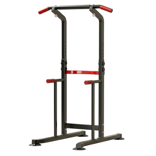 Power Tower Pull Up & Dip Station Multi-Function Home Strength Training Fitness Workout Station Height Adjustable - color: Black And Red