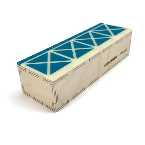 Teak Tuning x Session Wooden Fingerboard Ramp, Shred Ledge Grind Box, Baltic Birch Wood, Acrylic Mosaic in Teal and Cream, 9x3x2.25 Inches