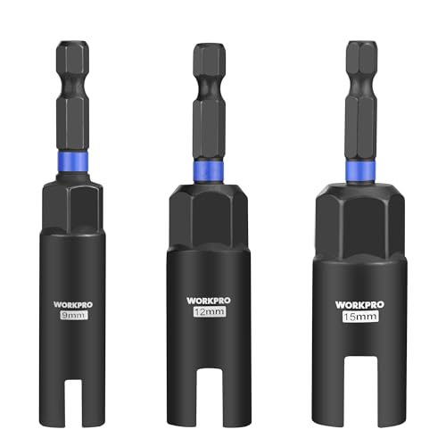 WORKPRO Wing Nut Driver CR-V Steel,3 PCS 9mm 12mm 15mm,1/4 Inch Hex Shank | 3 Essential Sizes;Installs Without Hand Strain;For Wing Nuts,Eye Bolts & Wire Twisting
