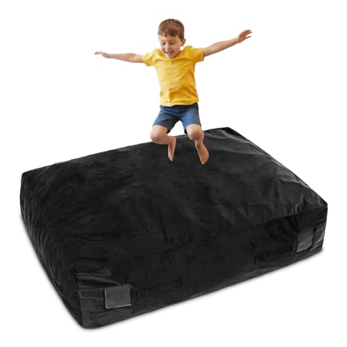 GYMAX Crash Pad for Kids Sensory, 4.75FTx4.75FT/4 FTx3 FT Sensory Crash Mat w/Washable Cover & Foam Blocks for Jump, Climb, Gymnastics, Sensory Therapy, Kids, Adults