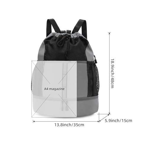 Valleycomfy Drawstring Gym Bag Sports Backpack With Shoe Compartment Grey | Reflective Strips Top Handle - color: Grey08