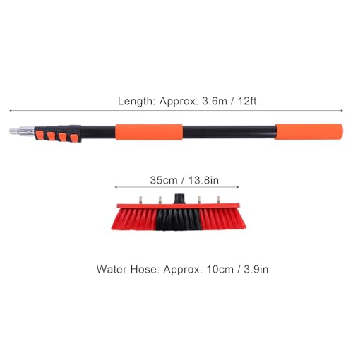 Solar Panel Cleaning Brush Kit Solar Energy Parts Accessories 12FT Water Fed Window Cleaner Tool 13.8in Brush 4 Nozzles Soap Dispenser 180 Adapter for Roof RV Gutter