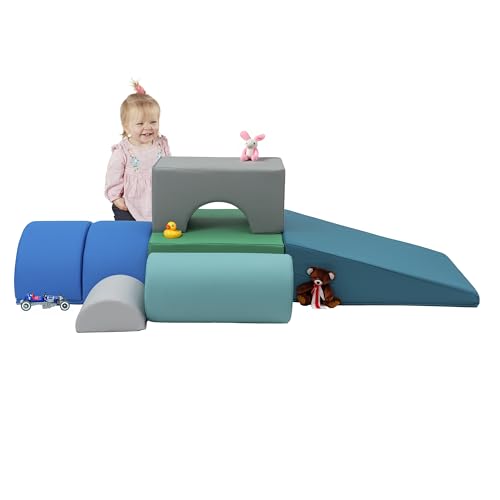 FDP SoftScape Playtime and Climb Multipurpose Playset for Infants, Toddlers 10m-2yrs For Crawlers and Little Builders, Learn Gross Motor Skills at Home or Daycare (6-Piece)- Contemporary, 12364-CT