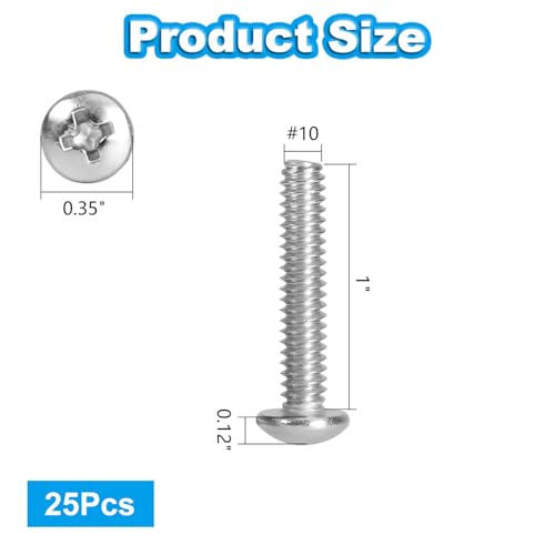 25 Pcs #10-24 x 1 Pan Head Machine Screws, 304 Stainless Steel, Truss Head Bolts, Full Thread, Bright Finish, Phillips Drive for Furniture Repairs and 3D Printer - size: #10-24 x 1"