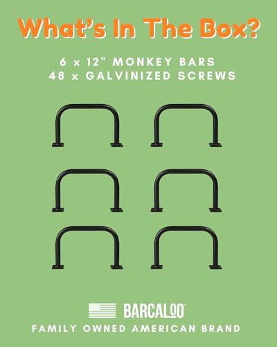 Barcaloo 12 x 8 Monkey Bars, Black - Set of 6, U-Shaped Metal Bars | For Swing Set, Ceiling Mount or Playground Ladder, Includes Mounting Hardware - color: Black