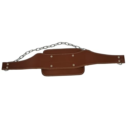 Leather Dip Belt | 30" Steel Chain, Padded Lumbar Support, For Powerlifting, For Weightlifting - color: Brown