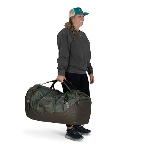 Osprey Transporter Lightweight Travel Duffel Bag - Extra Large Water Resistant Durable Gear Bag for Men and Women - color: Pine Leaf/Earl Grey, style: 120l