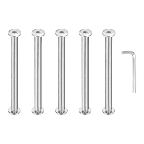 PATIKIL M5x5mm Hex Chicago Screws 6x75mm, 5Pcs 304 Stainless Steel Metric Hex Drive Socket Cap Binding Post Screw Posts for Scrapbook Leather Belt Album Furniture Repair, Silver - size: M5x5mm, 6x75mm