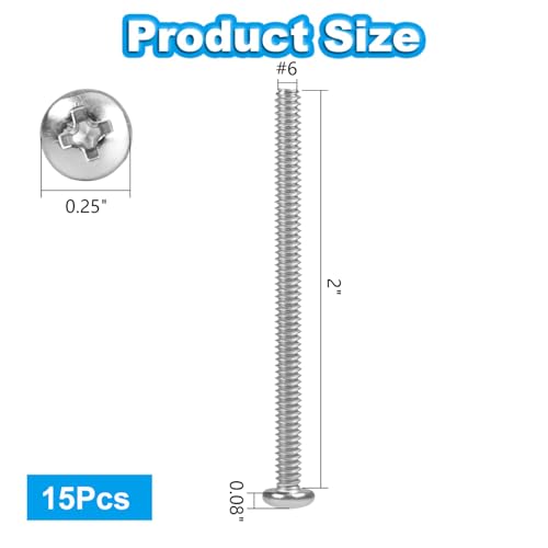 15 Pcs #6-32 x 2 Pan Head Machine Screws, 304 Stainless Steel, Truss Head Bolts, Full Thread, Bright Finish, Phillips Drive for Furniture Repairs and 3D Printer - size: #6-32 x 2"