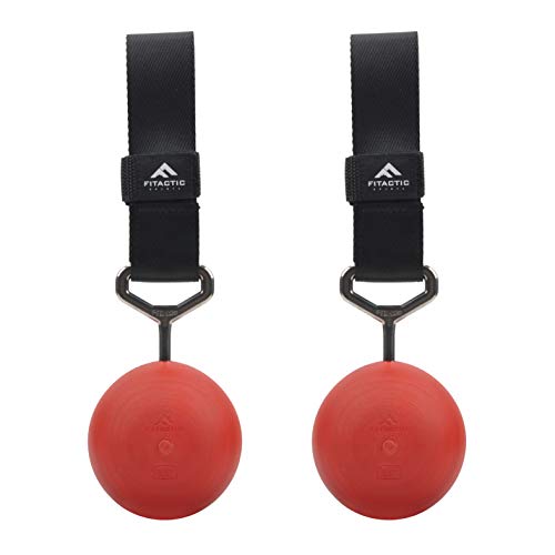 Rock Climbing Solid Training Cannonball Power Pull Up Ball Hold Grips for Straps for Finger, Forearm, Biceps, Back Muscles (Red, 4") Bundle with Upgraded 1 Pair Eagle Loops Grip for Fing