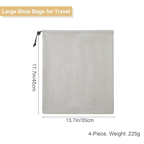 4 Pcs Shoe Bags for Travel, Shoes Pouch with Partition Design & Drawstring | 13.8"x17.7" Fits Most Shoes, Dust Resistant, Washable & Reusable Travel Shoe Bags, Travel Essentials for Men Women - color: Grey