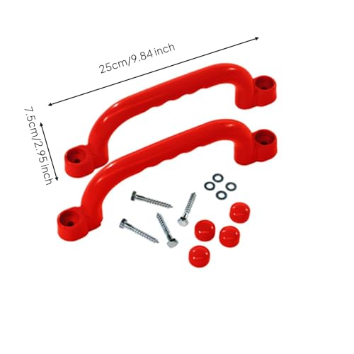 Qianly 2 Pieces Climbing Frame Handles Sturdy Construction Kids Climbing Handle Heavy Duty Playset Grips for Young Children, Red - color: Red