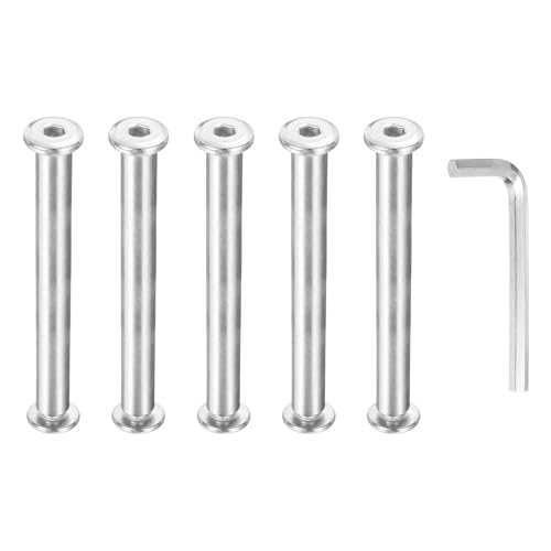 PATIKIL M6x6mm Hex Chicago Screws 8x75mm, 5Pcs 304 Stainless Steel Metric Hex Drive Socket Cap Binding Post Screw Posts for Scrapbook Leather Belt Album Furniture Repair, Silver - size: M6x6mm, 8x75mm