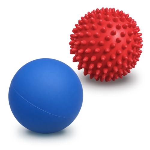 Physical Massage Therapy Ball Set: Lacrosse & Spiky Ball Set for Myofascial Release, Plantar Fasciitis, Stress Relief for Back, Neck, Feet - for Home, Office, Gym - color: Blue-red-