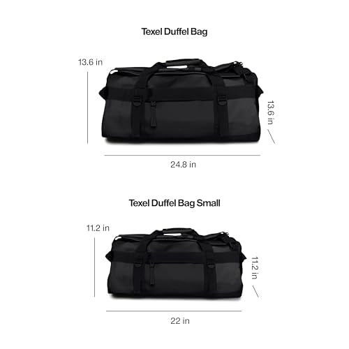 RAINS Texel Duffel Small – Waterproof Convertible Backpack, 11.4 gal | Waterproof PU duffel for women and men; 43 L convertible backpack, U-shaped zip, internal mesh pockets, padded straps - color: Black, size: Small