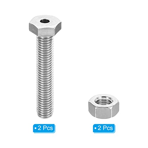 PATIKIL M10x55mm Hollow External Hexagon Screw, 2 Set Cylindrical Lamp Threading Socket Screws Through Hole Bolt with Nut 304 Stainless Steel - size: 55mm