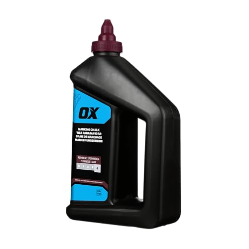 OX Chalk Line Powder Red 2.5 lbs - Permanent Chalk Refill | Level 4 permanence, weatherproof formula, quick-fill nozzle, works on wood, concrete, metal and stone - color: Crimson