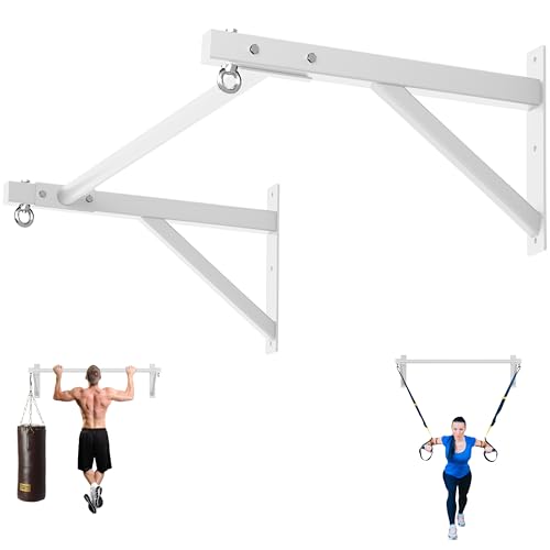 Pull Up Bar Wall Mounted, Heavy Duty 650 lbs Capacity Chin Up Bar, 48" Multi-Grip Strength Training Pull-up Bars, for Home Gym Garage/Backyard Total Body Workout, Ease Of Use Mounting - color: White