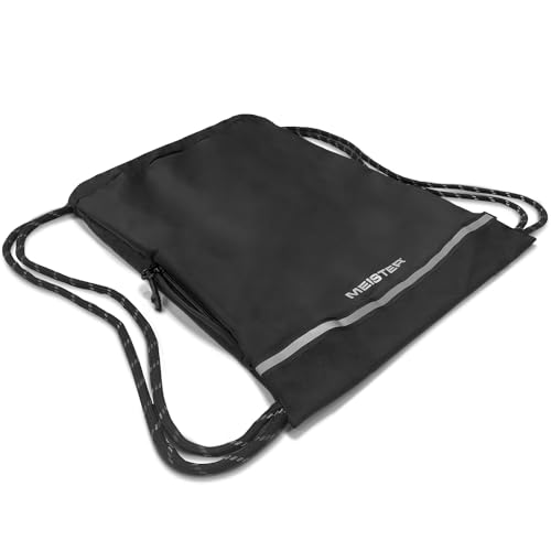 Meister XL Drawstring Backpack - Waterproof Gym Sackpack - Black/Reflective | Overbuilt and oversized string bag for athletes, reflective for night visibility, features external & internal stash pockets