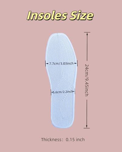 Shoe Inserts for Women, 4 Pairs Cotton Barefoot Insoles, Breathable Washable Pads for Sweaty Feet, Ideal for Flats & Work Shoes (White, 7 Women / 6 Men) - size: 7 Women / 6 Men