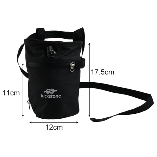 Climbing Chalk Bag with Anti-Leak Drawstring 420D Oxford Magnesium Powder Pouch for Rock Climbing Bouldering Weightlifting Gymnastics Adjustable Belt Two Pockets Fits Large Hands 13x19cm - size: Black