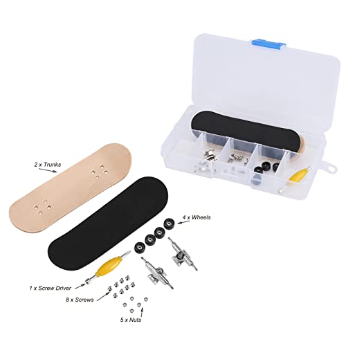Milltrip Wooden Finger Skateboards, 1Pc Maple Wooden Alloy Fingerboard Finger Skateboards with Box Reduce Pressure Gifts (Black) - color: Black