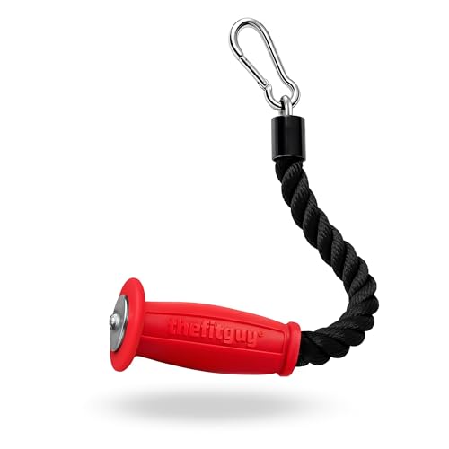 THEFITGUY Ergonomic Single Arm Tricep Rope Cable Attachment, 16.5” | Single-handle cable rope for pushdowns, hammer curls and face pulls, with wrist pressure relief and grip/forearm activation