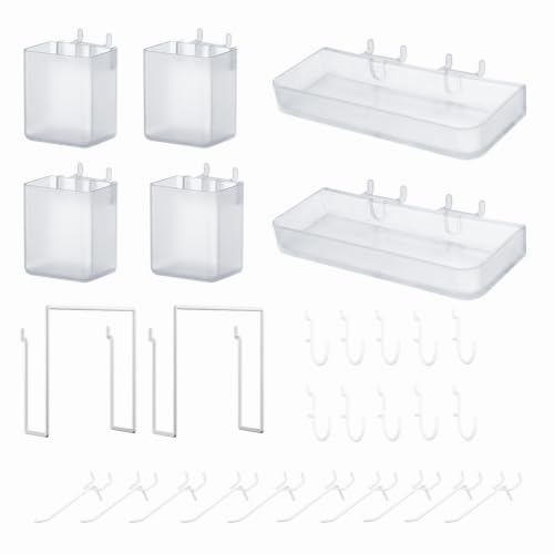 FZK 28-Packs Peg Board Organizer Accessories Kit, Transparent | Includes ABS bins, shelves, book racks, and pegboard hooks, fits standard pegboards, ideal for home, office and craft room - color: Clear