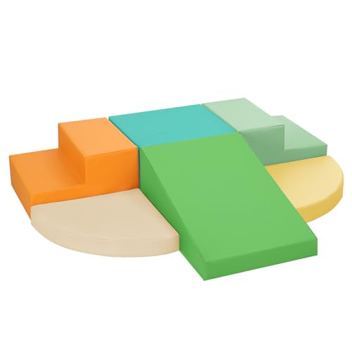 TODIBY 6-Piece Soft PU Leather Toddlers Climbing Toys, Baby Foam Climbing Blocks for Toddlers 3, Indoor Climb and Crawl Activity Play Set, Foam Play Gym Climbing Structures (Orange and Green) - style: Macaroon/Orange/Green