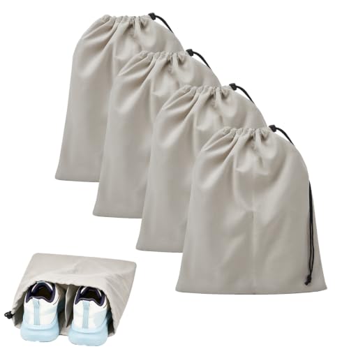 4 Pcs Shoe Bags for Travel, Shoes Pouch with Partition Design & Drawstring | 13.8"x17.7" Fits Most Shoes, Dust Resistant, Washable & Reusable Travel Shoe Bags, Travel Essentials for Men Women - color: Grey