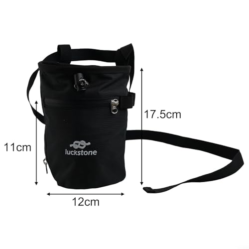 Climbing Chalk Bag with Anti-Leak Drawstring, 420D Oxford Gym Chalk Container for Rock Climbing Bouldering Weightlifting, Adjustable Belt Large Opening Storage(Black) - size: Black