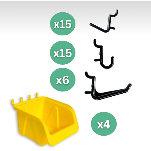 WallPeg 43 Pc. Peg Board Storage System - Pegboard Hook Assortment Organizer Bins Y/B # AM 302-2