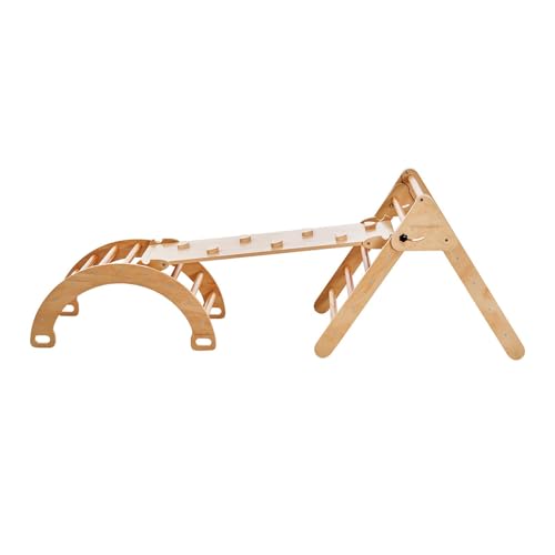 Wooden Pikler Triangle with Rocker & Slide + Ramp | Wooden Climbing Gym Set