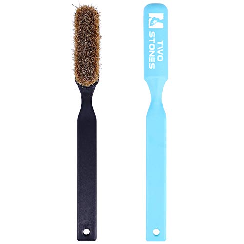 TWO STONES Climbing Chalk Brush with Thick Ultra Durable Boar's Hair Bristles, Bouldering Brush with Ergonomic Handle Portable with Climbing Chalk Bag(Not Included) for Climbing Wall Holds - color: Black+light Blue
