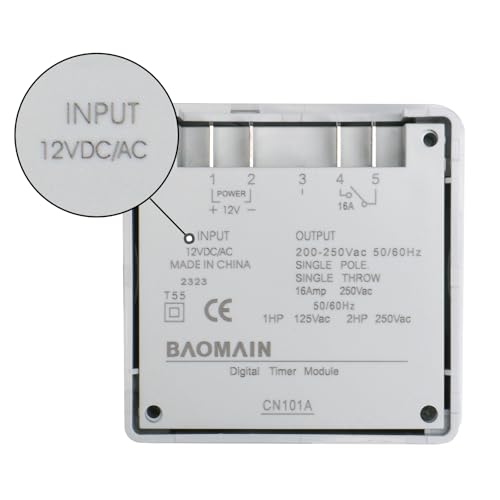 Baomain Time Switch Relay with Waterproof Cover,Digital LCD Programmable Timer,12V DC/AC Input,200-250V 16A Output,28 Programs Daily/Weekly Schedule,CN101A for Lighting and Equipment Control - size: Timer with Cover
