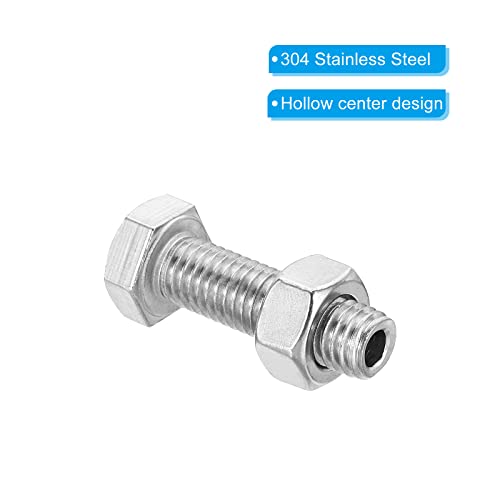 PATIKIL M10x35mm Hollow External Hexagon Screw, 2 Set Cylindrical Lamp Threading Socket Screws Through Hole Bolt with Nut 304 Stainless Steel - size: 35mm