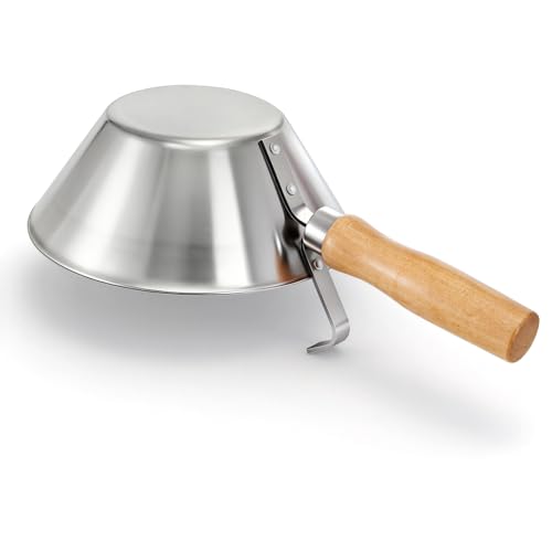 Peohud Stainless Steel Bucket Scoop, Heavy Duty Bucket Dipper with Wood Handle for Cement, Thick Stucco Tools for Material Handling, Construction Site, Landscaping Garden